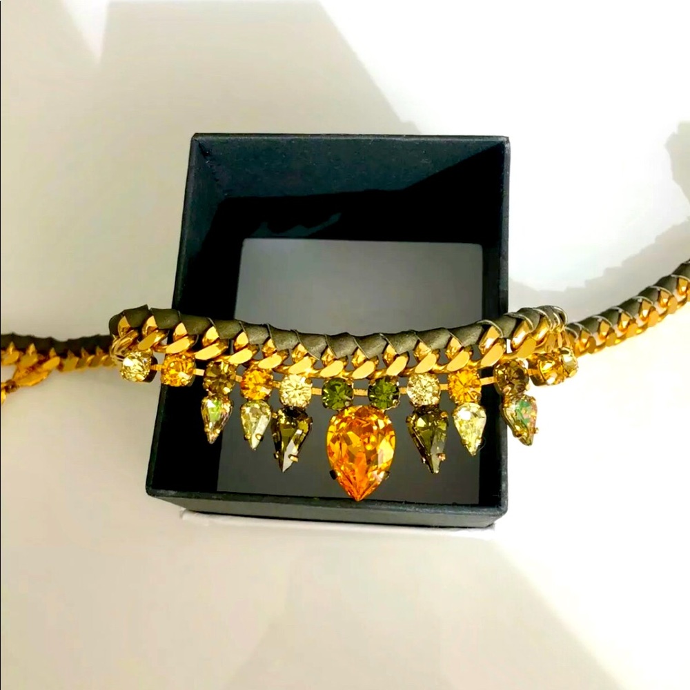 Crystal Orange Green RHINESTONE LEATHER Necklace!!